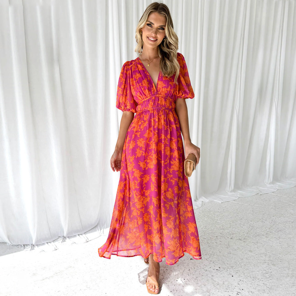 Street Wave Women's Maxi Dress A Line V Neck Breathable Voluminous Sleeves