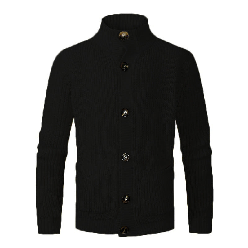 Street-Wave Men's Knit Cardigan With High Collar And Button Details For Men Cozy Versatile Style