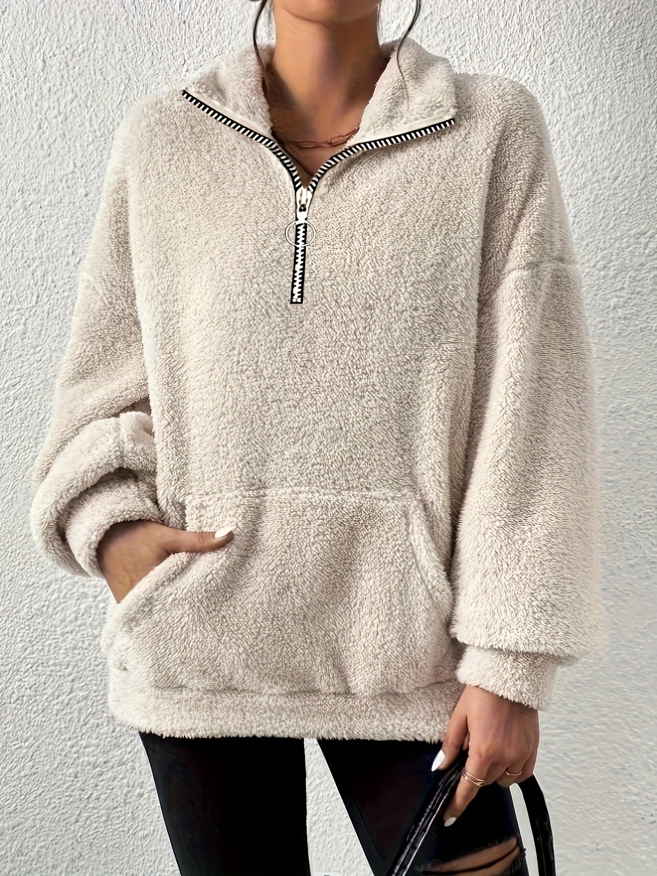 Street Wave Womens Cozy Fleece Pullover Half Zip With Side Pockets Warm And Comfortable