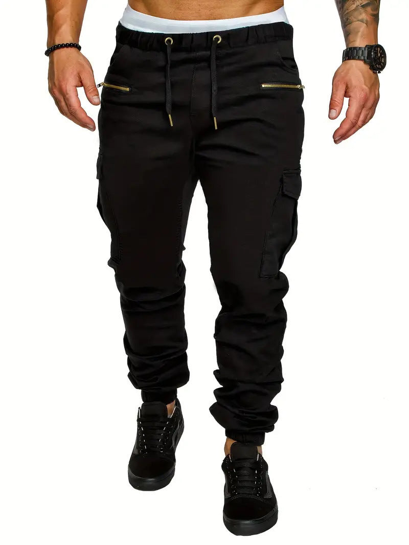 Mens Cargo Joggers With Elastic Waistband And Zippered Pockets By Street Wave For Active Men