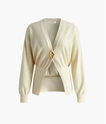 Street-Wave Cardigan For Women Elegant Knitwear With Deep V-Neck And Gold Button For Versatile Comfort
