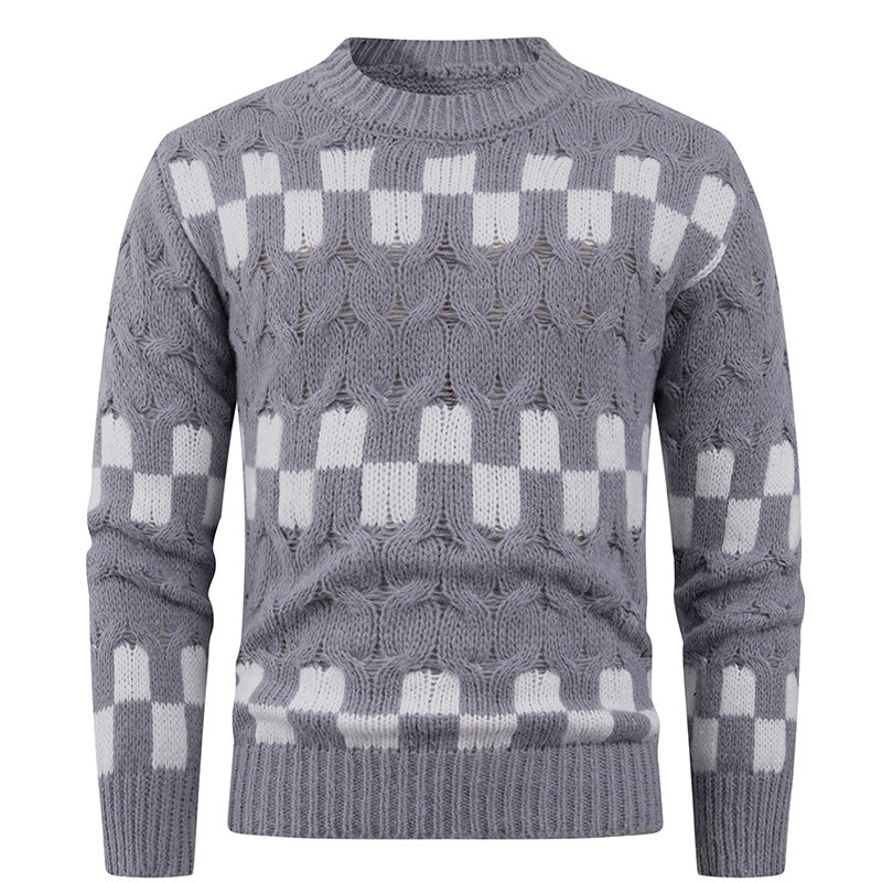 Men's Knit Pullover With Creative Geometric Patterns And High Neck By Street-Wave For Cold Weather Warmth