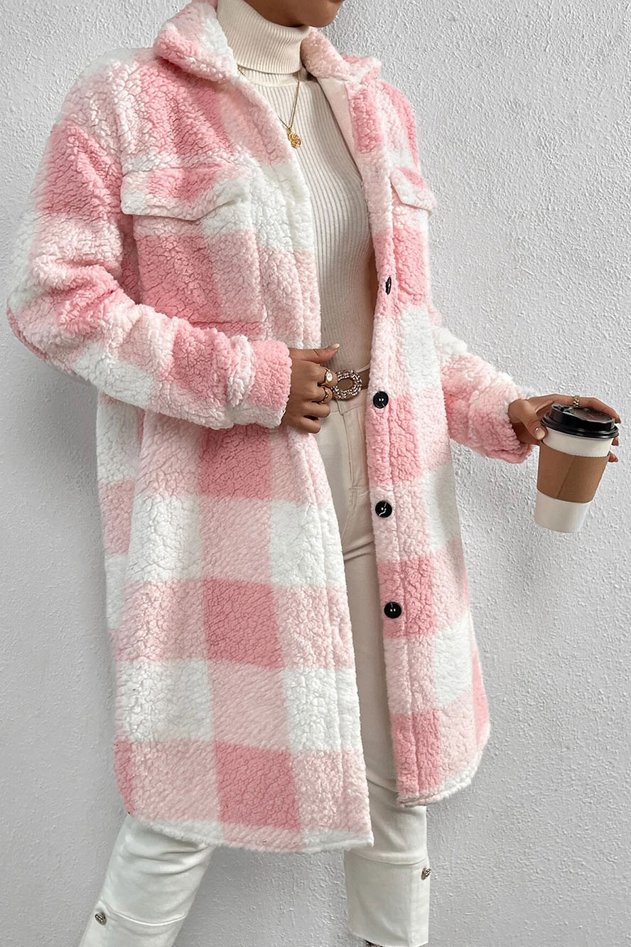 Streetwave Plaid Teddy Coat For Women Cozy Faux Fur Lined Wool Overcoat With Button Front