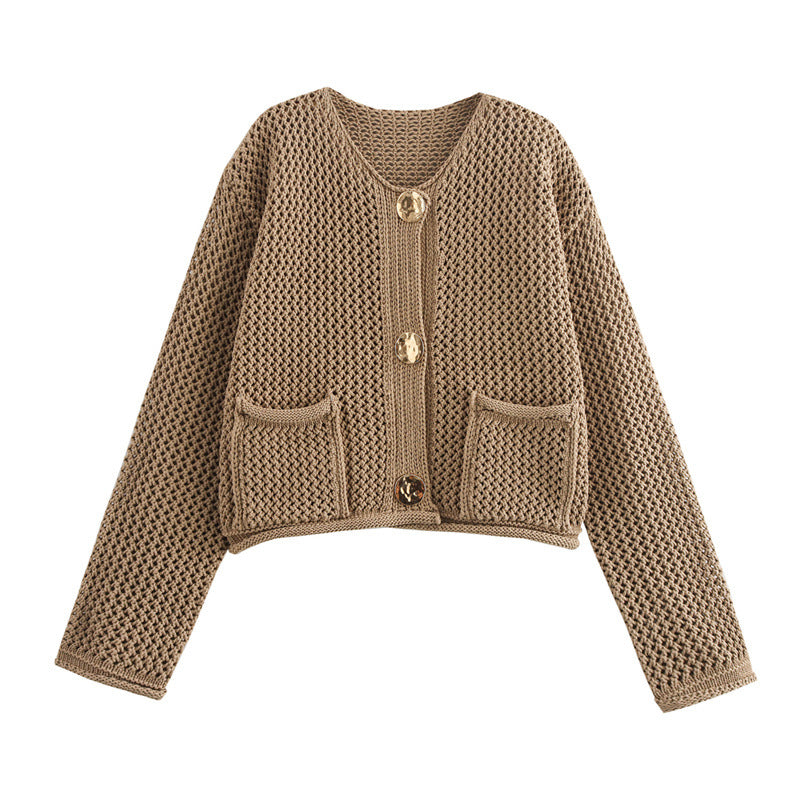 Streetwave Womens Knit Cardigan With Decorative Crochet Pattern For Stylish Comfort