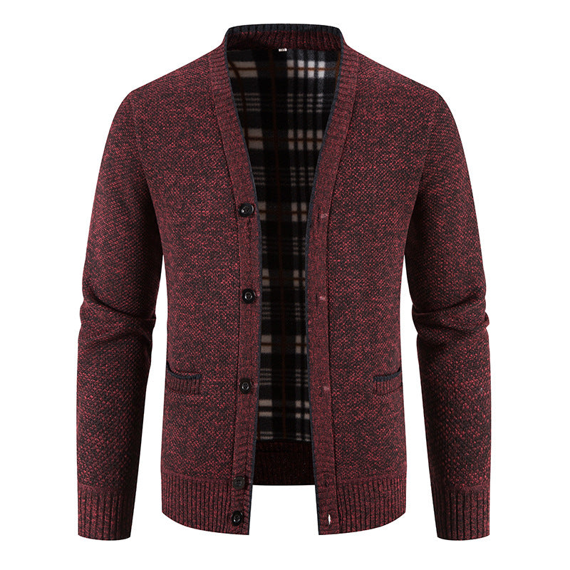 Street Wave Men's Cardigan With Elegant Checkered Knit Pattern Classic Button Closure Breathable Cotton Blend