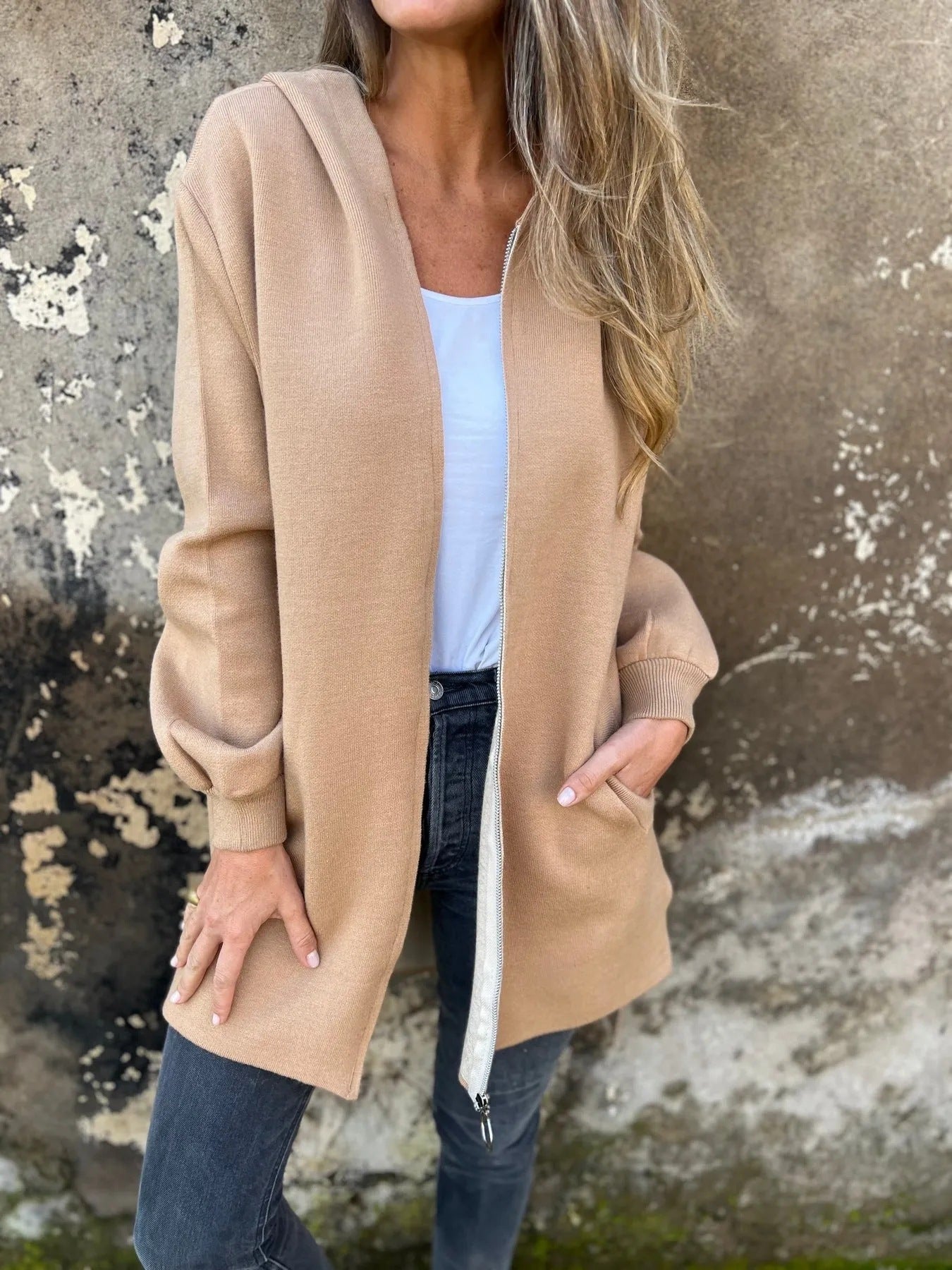 Street Wave Hooded Cotton Blend Jacket With Zip Front Relaxed Mid Length Fit For Casual Streetwear