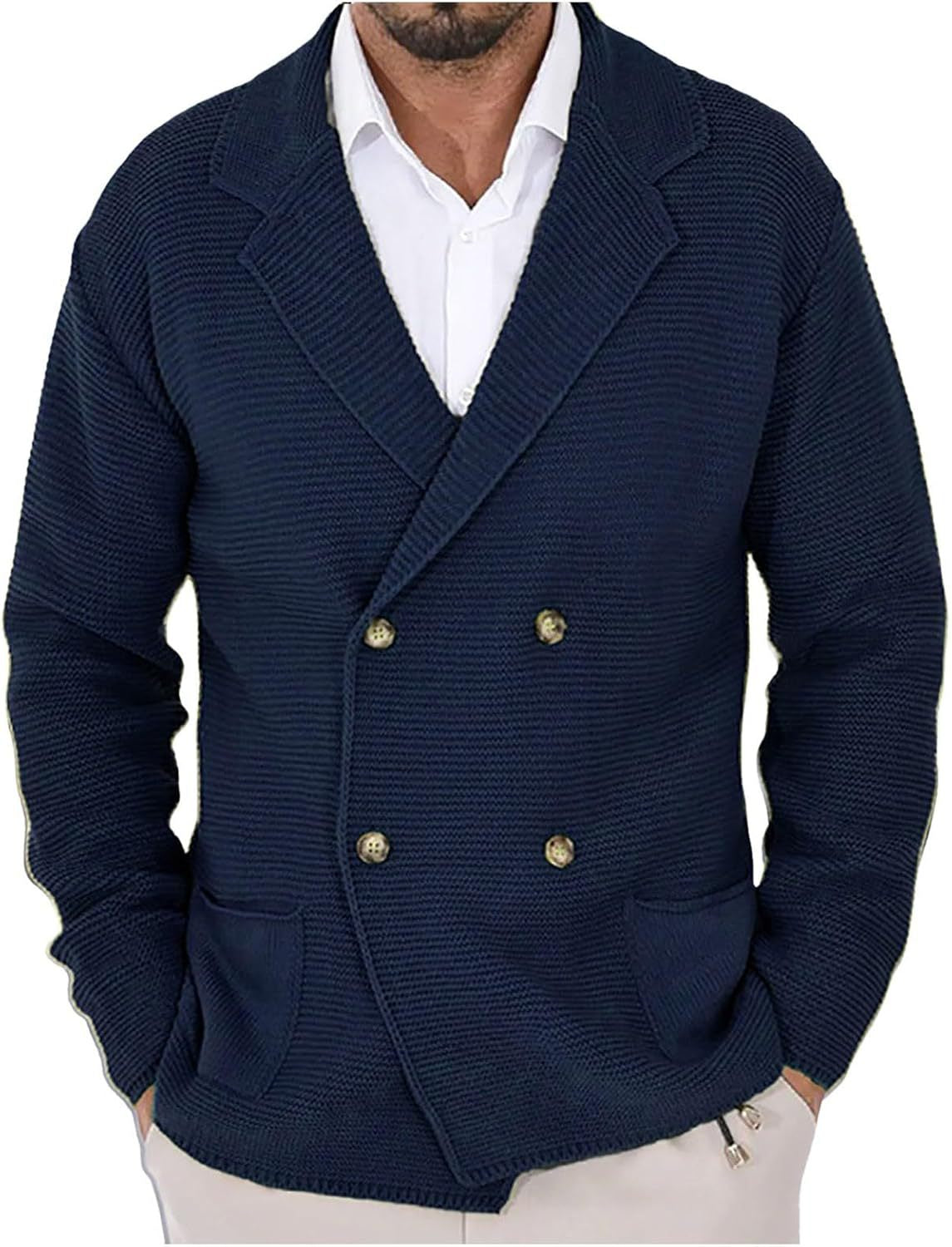 Street-wave Mens Shawl Collar Knit Cardigan With Soft Cotton And Decorative Buttons