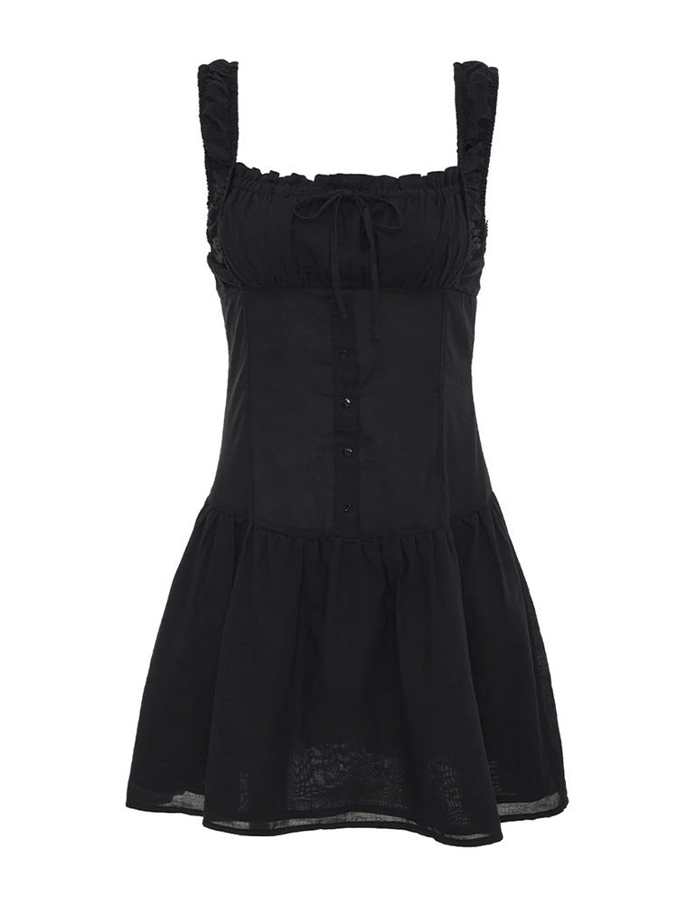 Womens Mini Dress With Ruffle Details And Decorative Knot Street-wave Chic Fashion For Trendy Women