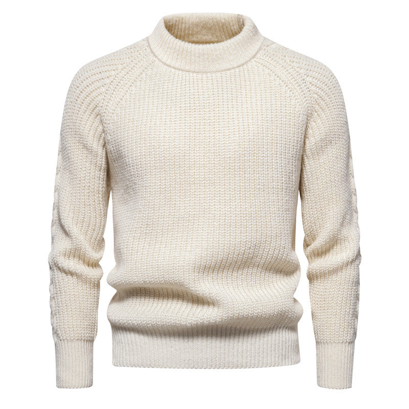 Mens Chunky Knit Pullover With High Collar Street-wave Timeless Design And Warmth For Him