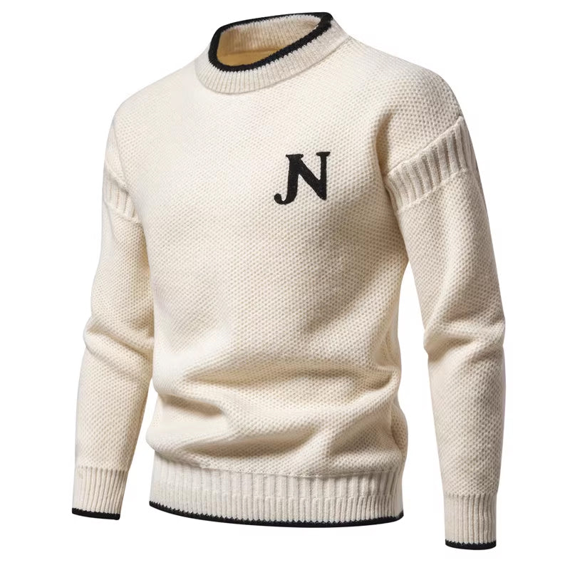 Mens Structured Knit Sweater Crew Neck Street-Wave Premium Warm Winter Knit For Men