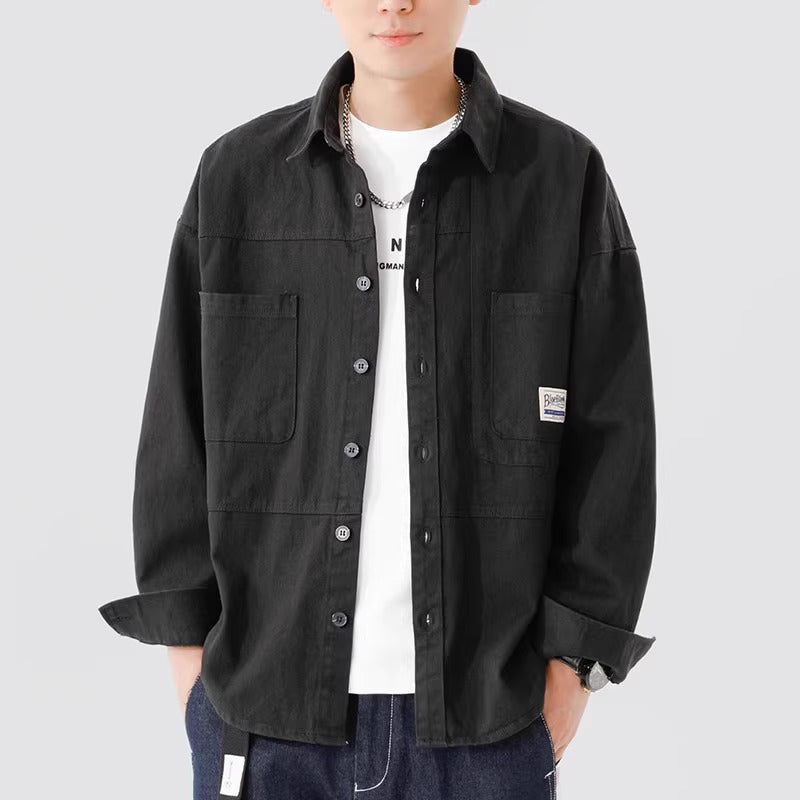 Street-Wave Mens Cotton Overshirt Jacket With Relaxed Fit Button Closure