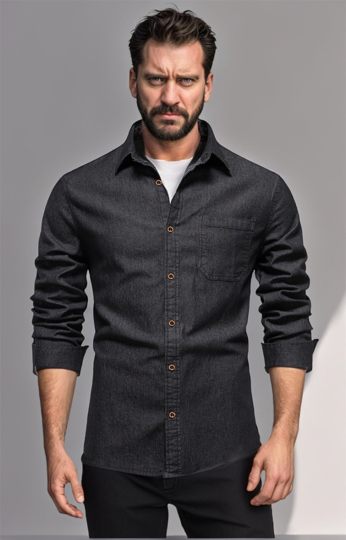 Street-wave Mens Denim Shirt Breathable Comfort Modern Fit For Everyday Style Versatile Wardrobe Essential