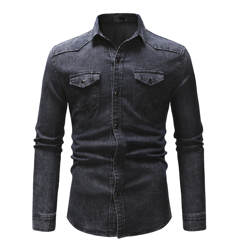 Street-wave Mens Denim Shirt With Modern Details And Practical Pockets For Everyday Wear