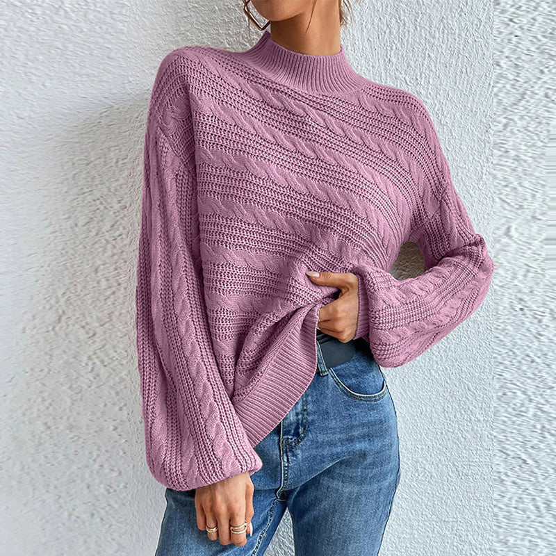Street-Wave Women's Cable Knit Pullover Warm High Neck Winter Sweater Cozy Fit All Day