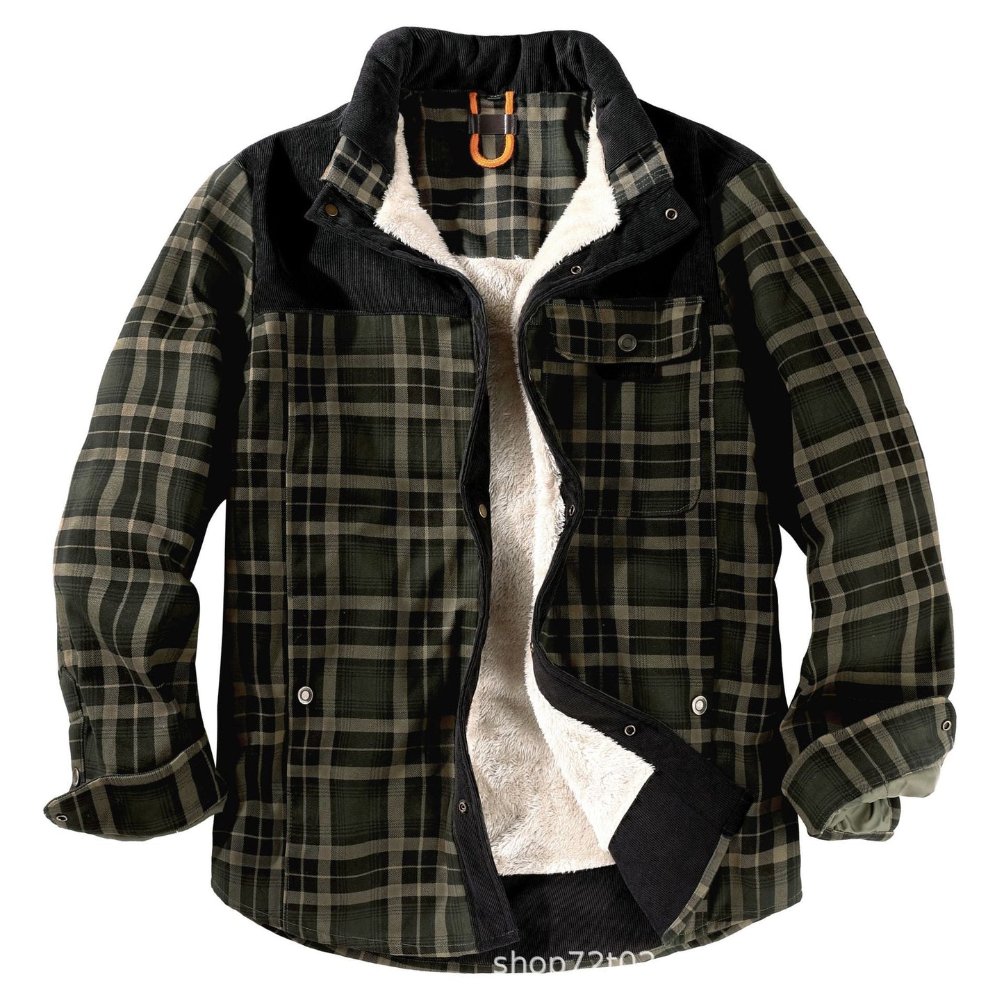 Street-Wave Men's Plaid Fleece-Lined Jacket With Teddy Fur Interior For All-Season Warmth