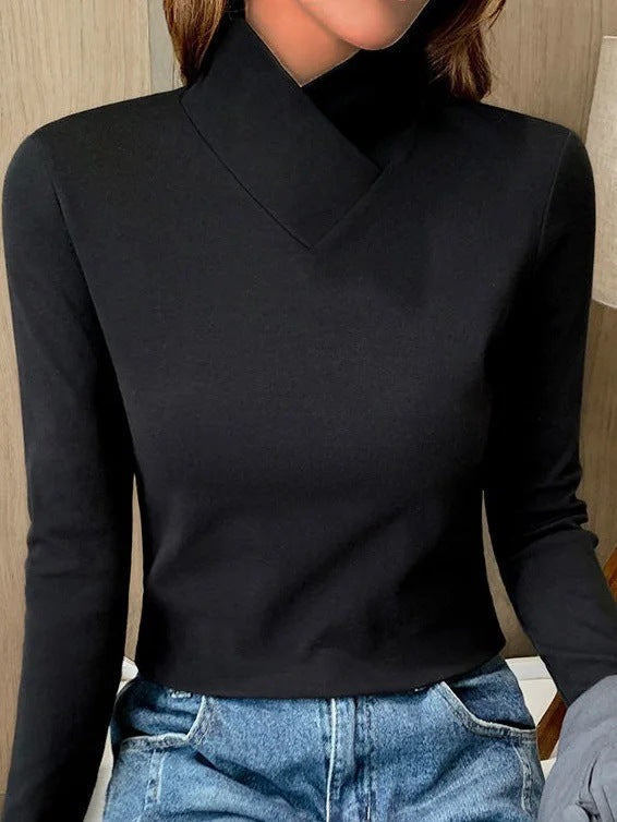 Street-wave Asymmetric Collar Long Sleeve Blouse For Women Elegant Timeless Modern Top