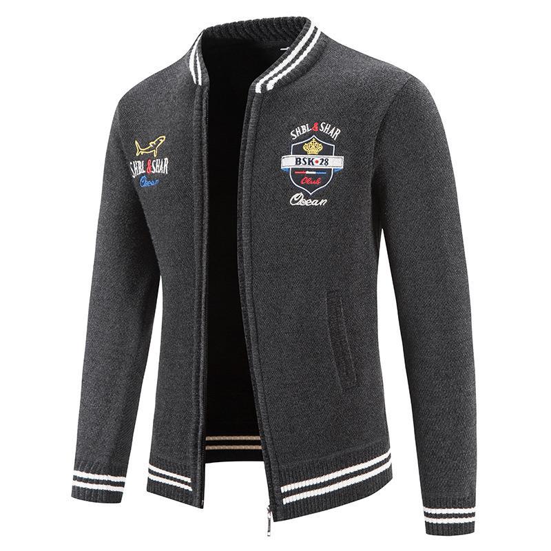 Streetwave Mens Knit Jacket With Stand Collar And Embroidered Details For Urban Men Premium Versatile Outerwear