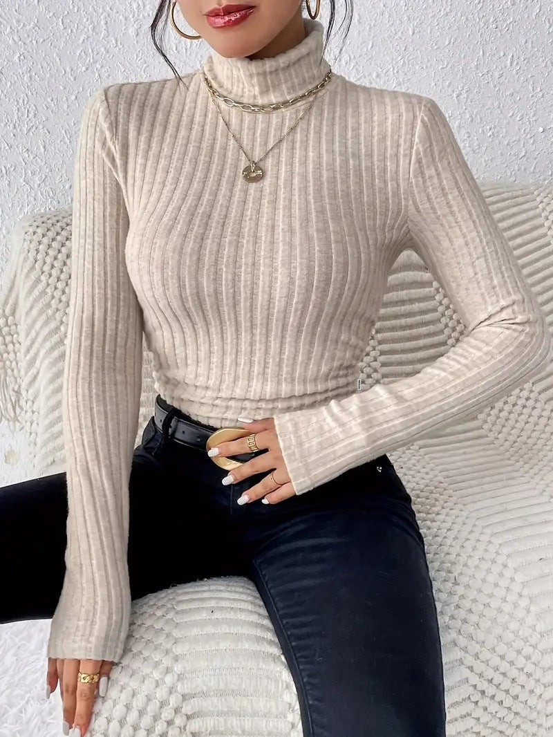 Streetwave Womens Ribbed Knit Turtleneck Sweater Long Sleeve Cozy Warm Chic Everyday