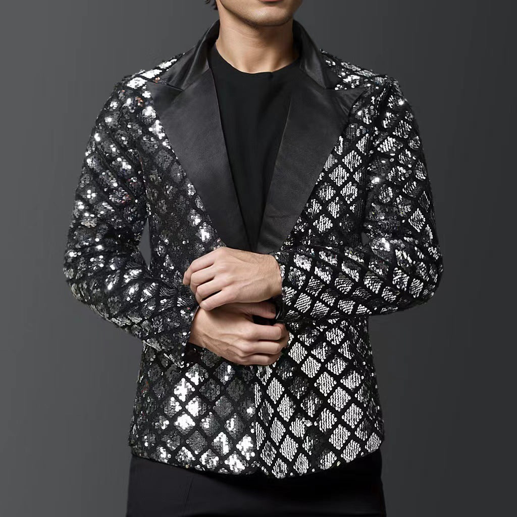 Street-wave Sequin Smoking Blazer for Men - Luxurious Glitter Evening Jacket, Standout Glam