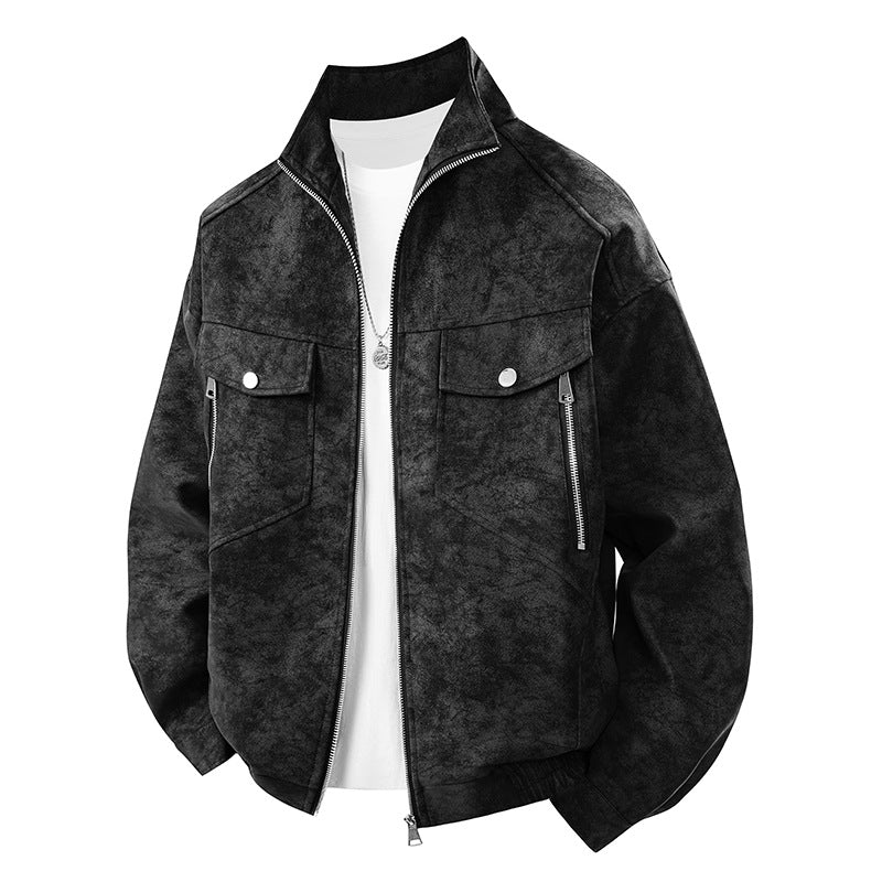Street-Wave Men's All-Season Transitional Jacket With High Collar And Chest Pockets Urban Comfort