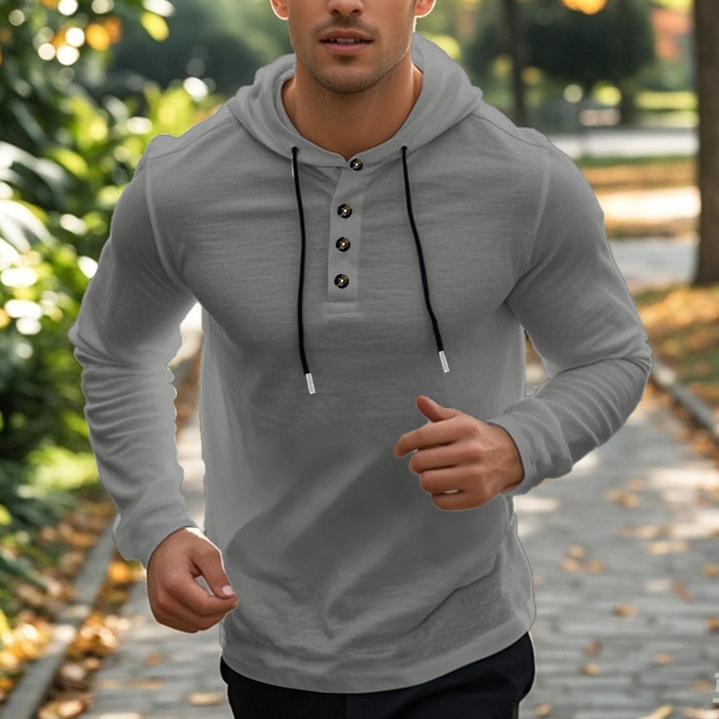 Street Wave Mens Button Placket Hoodie With Functional Pockets For Active Wear All Day Comfort