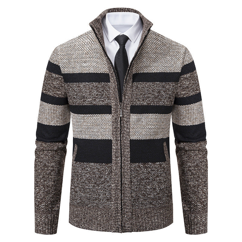 Streetwave Mens Striped Cardigan With High Collar For Warmth And All Day Comfort In A Cozy Knit