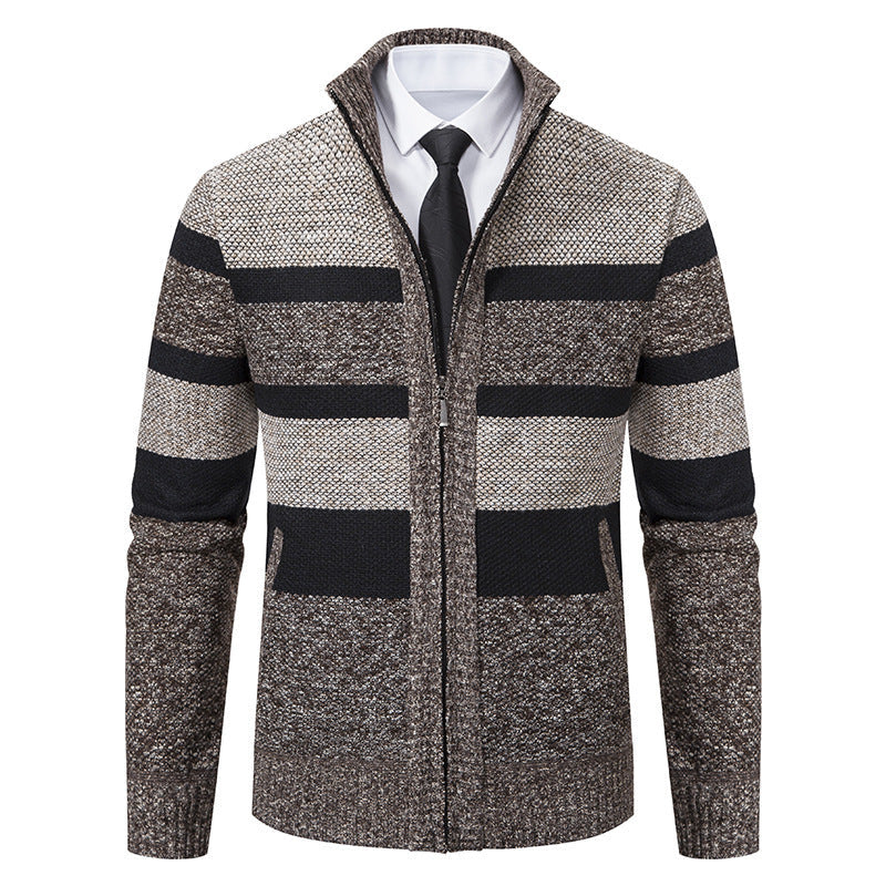 Streetwave Mens Striped Cardigan With High Collar For Warmth And All Day Comfort In A Cozy Knit