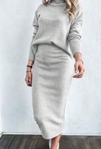Street-wave Women Knit Dress With Loose Fit And High Neck Elegant Cozy Timeless Wardrobe