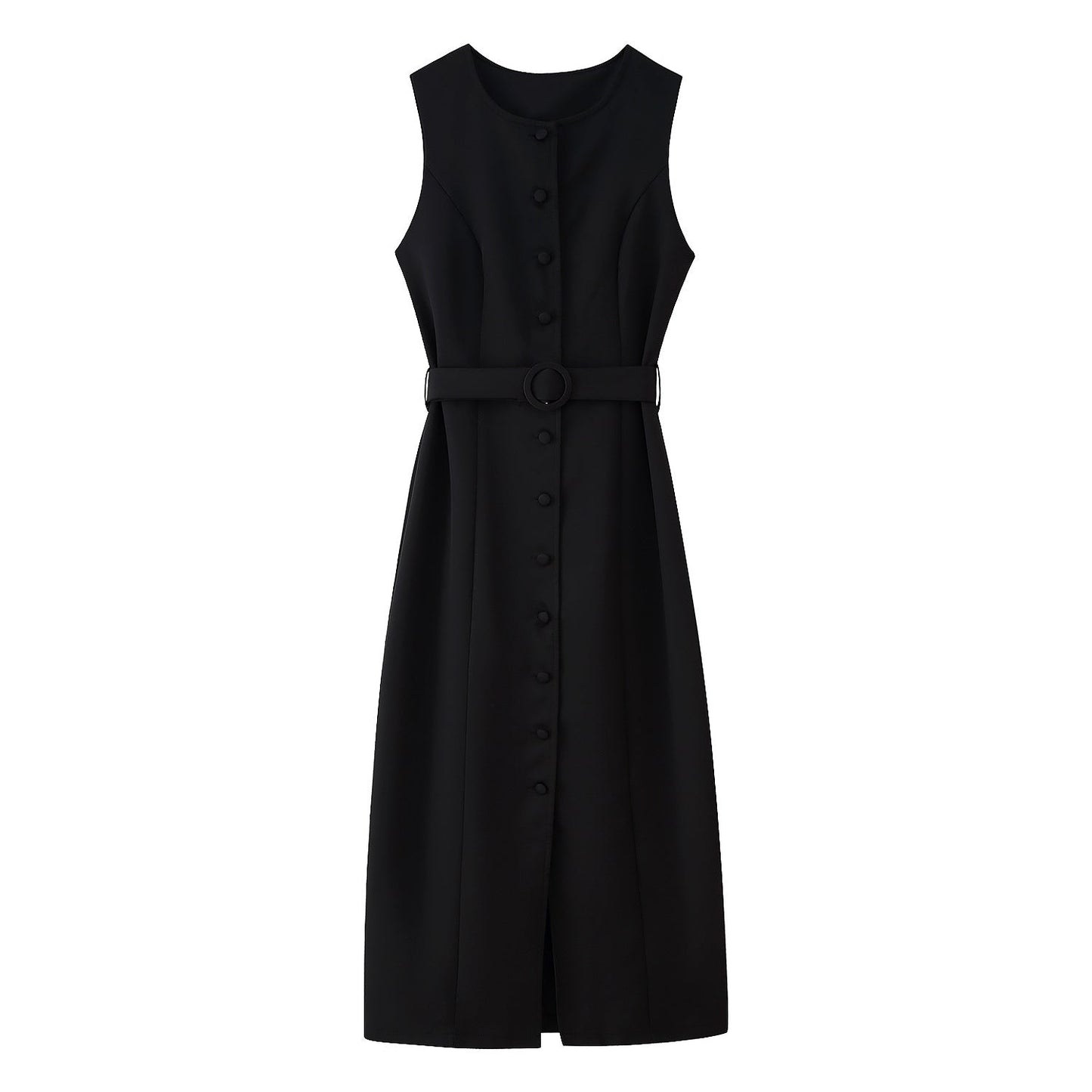 Street Wave Sleeveless Wrap Dress With Button Closure And Waist Belt For Elegant Women