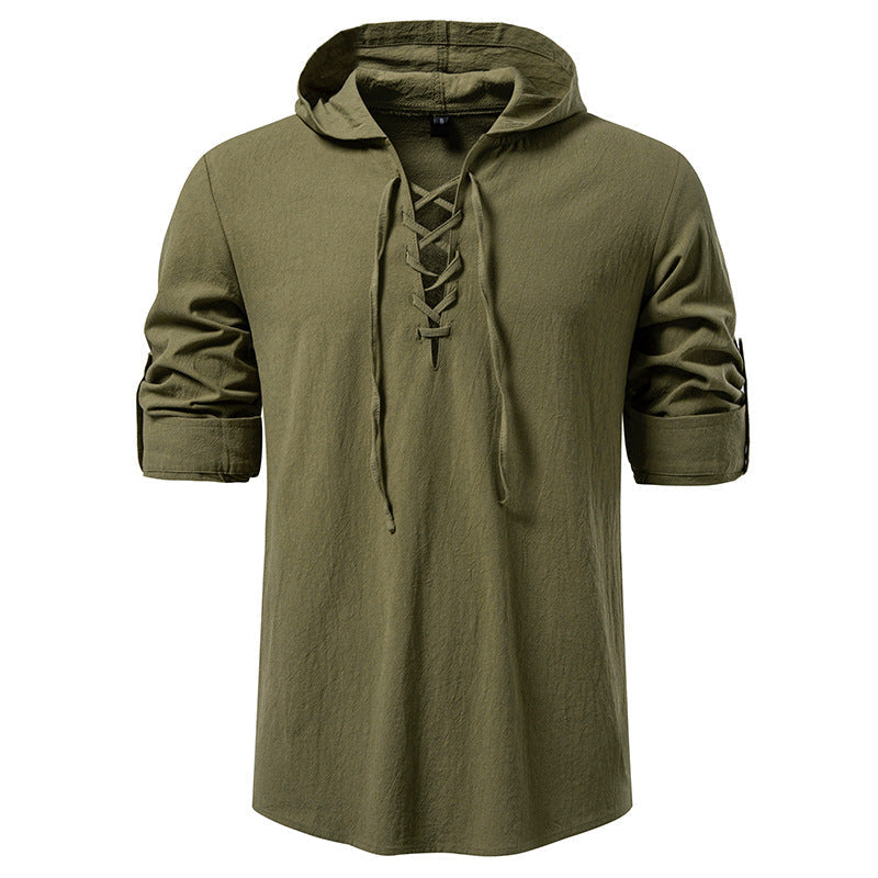 Streetwave Men's Lace Up Hooded Shirt Lightweight Breathable Casual Top For Everyday Wear