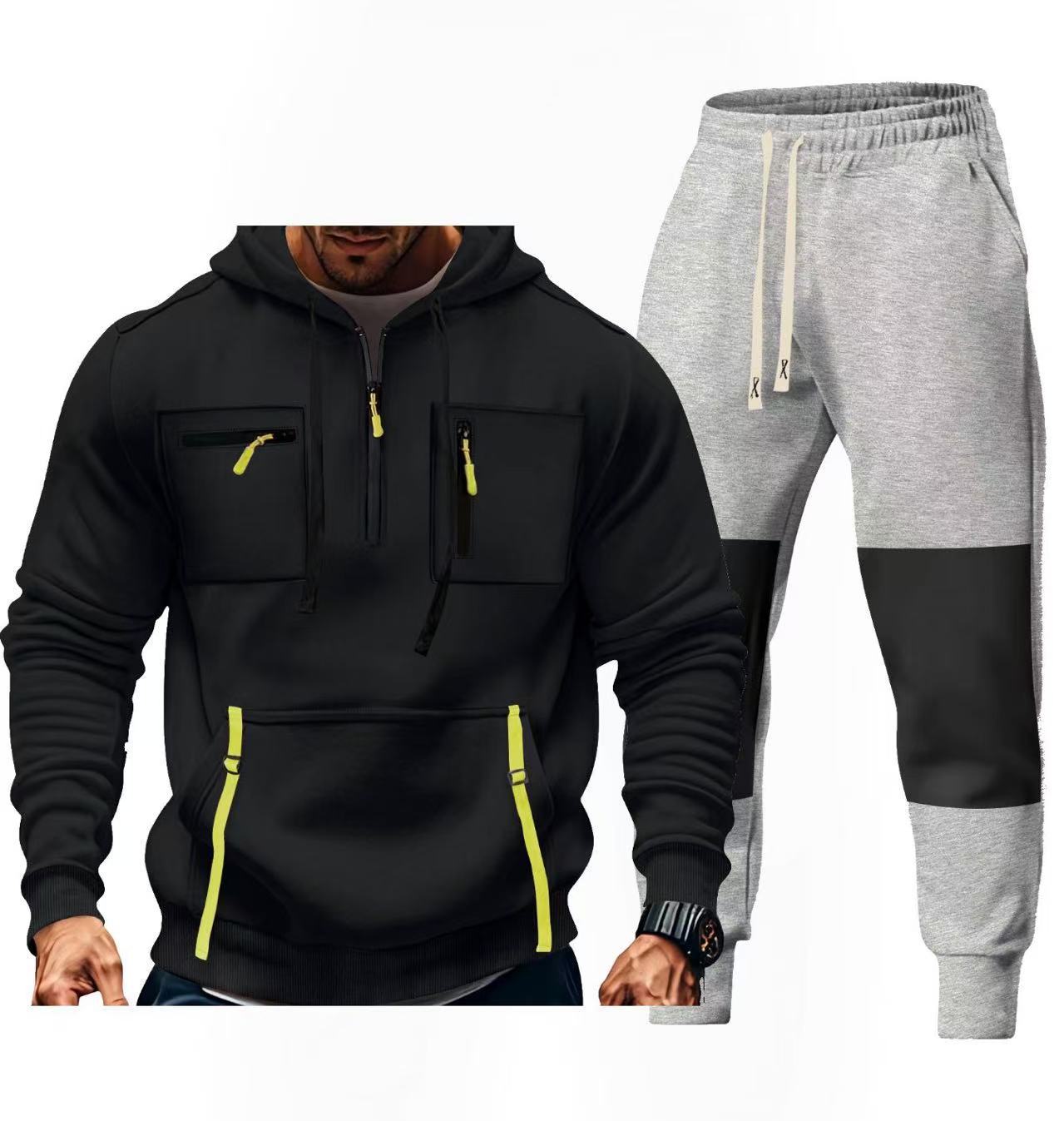 Street Wave Mens Sportswear Set Hooded Zipper Hoodie And Joggers With Functional Pockets For Active Men