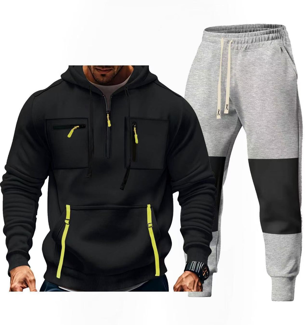 Street Wave Mens Sportswear Set Hooded Zipper Hoodie And Joggers With Functional Pockets For Active Men