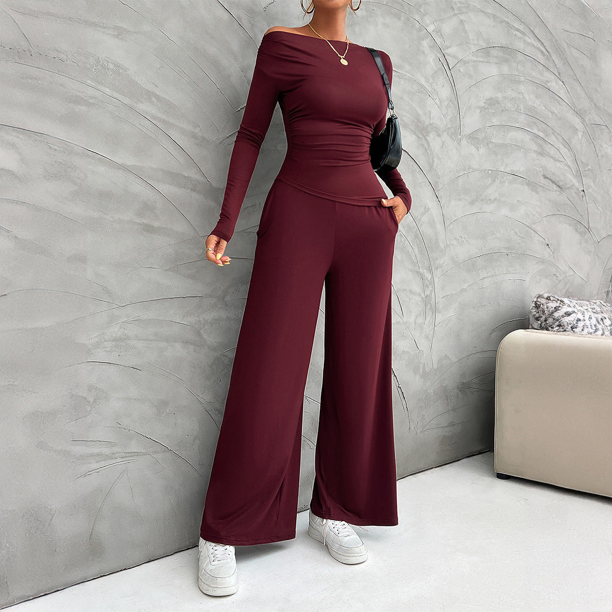 Nordic Flair Women Slim Fit Suit Set High Waisted Wide Leg Pants Street Wave