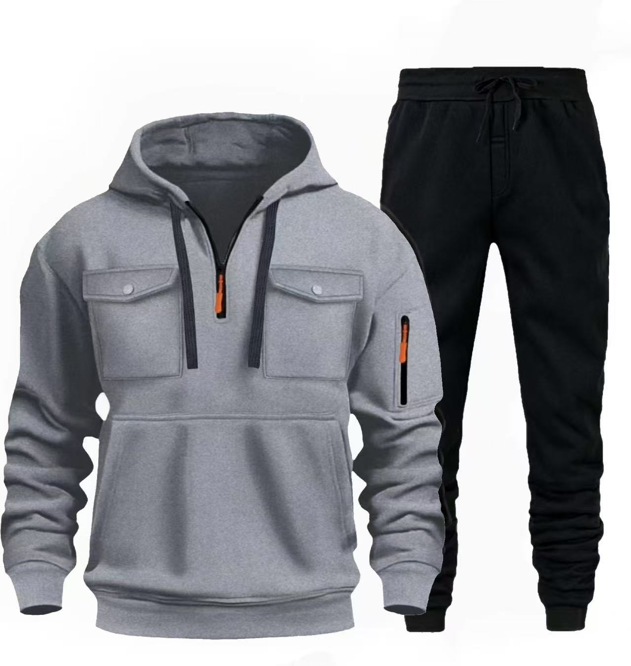 Street-wave Men's Hoodie Jogger Set With Functional Pockets For Active Men Comfortable Style