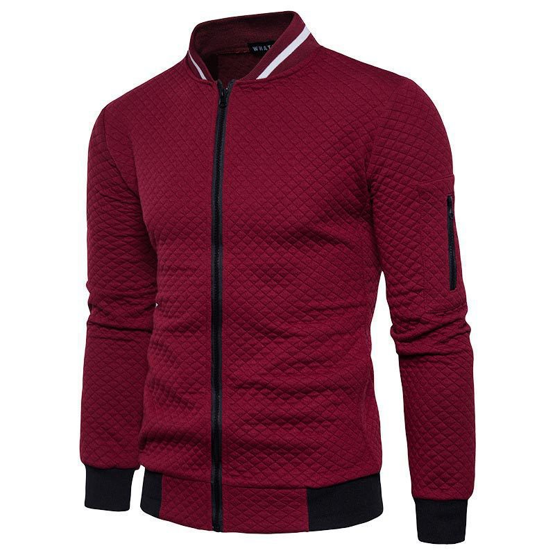 Men's Quilted Cotton Blend Zipper Front Jacket Slim Fit Bomber Style With Ribbed Trim