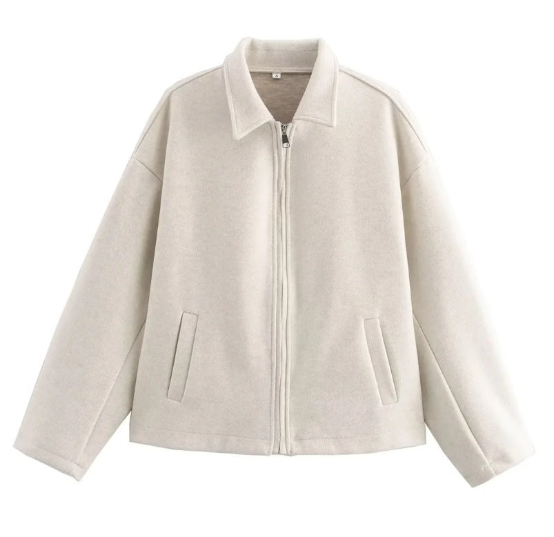 Street-Wave Women's Cropped Jacket With Wide Collar Soft Fabric Versatile Outerwear For Fashionable Women