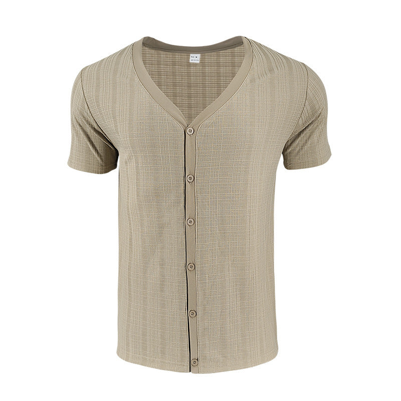 Street Wave Men's Short Sleeve Shirt With Structured Knit Texture For Effortless Casual Comfort