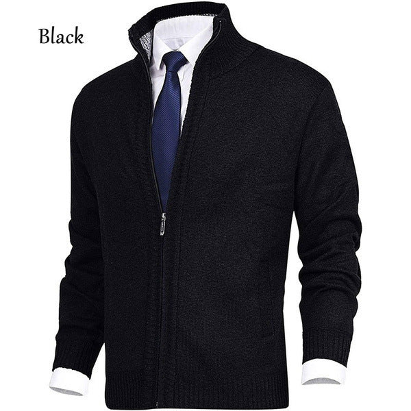 Street-Wave Mens Knit Cardigan With Stand Collar And Zipper For Soft Comfort And Style