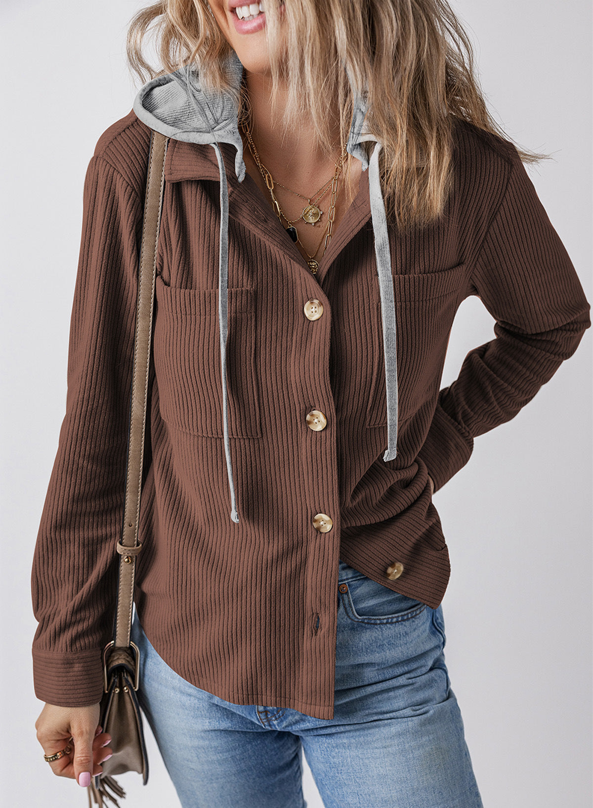 Street-Wave Versatile Hooded Jacket With Reverse Lapel And Button Closure For Streetwear Lovers