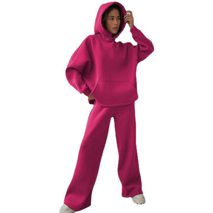 Street-wave Oversized Hoodie Set For Women Soft Cotton Blend Cozy Comfort With Wide Leg Pants