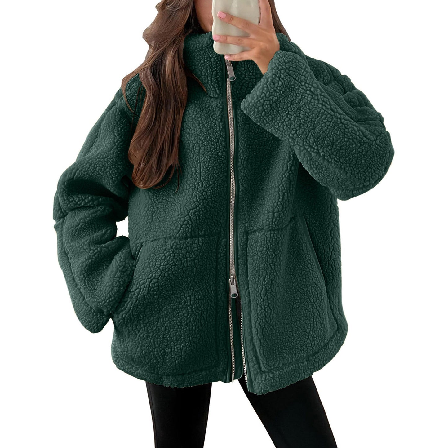 Women Cozy Fleece Hoodie Street-Wave Plush Sherpa Zip Up Warmth And Daily Comfort