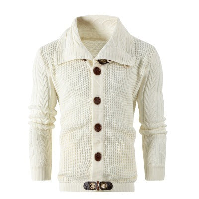 Street-wave Men's Shawl Collar Cardigan With Wooden Buttons For Premium Comfort And Style