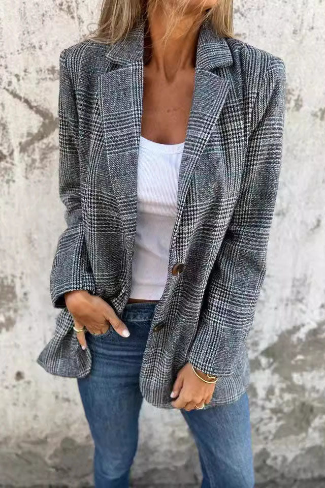 Street-Wave Houndstooth Wool Blazer For Women Tailored Fit Versatile Office Jacket