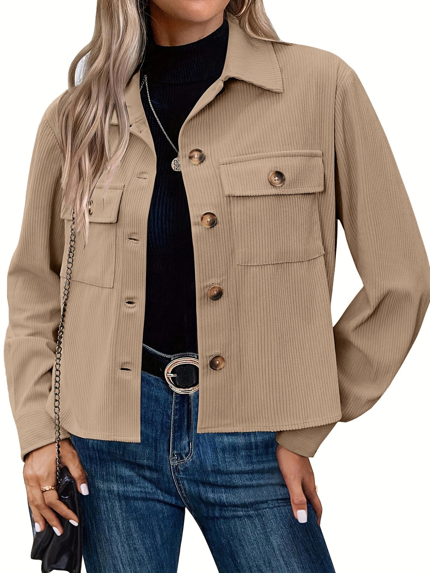 Streetwave Women Corduroy Jacket With Two Chest Pockets Chic Cozy Everyday Essential