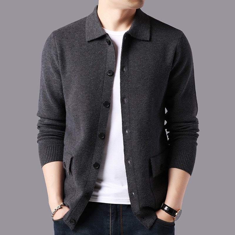 Street-wave Men's Structured Cardigan With Button Closure And Practical Pockets For Everyday Wear