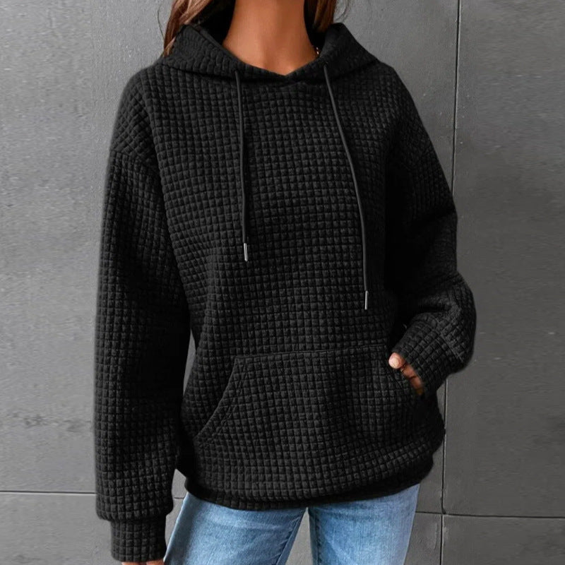 Women Waffle Knit Hoodie by Street Wave With Kangaroo Pocket Cozy All Day Comfort Casual Fit