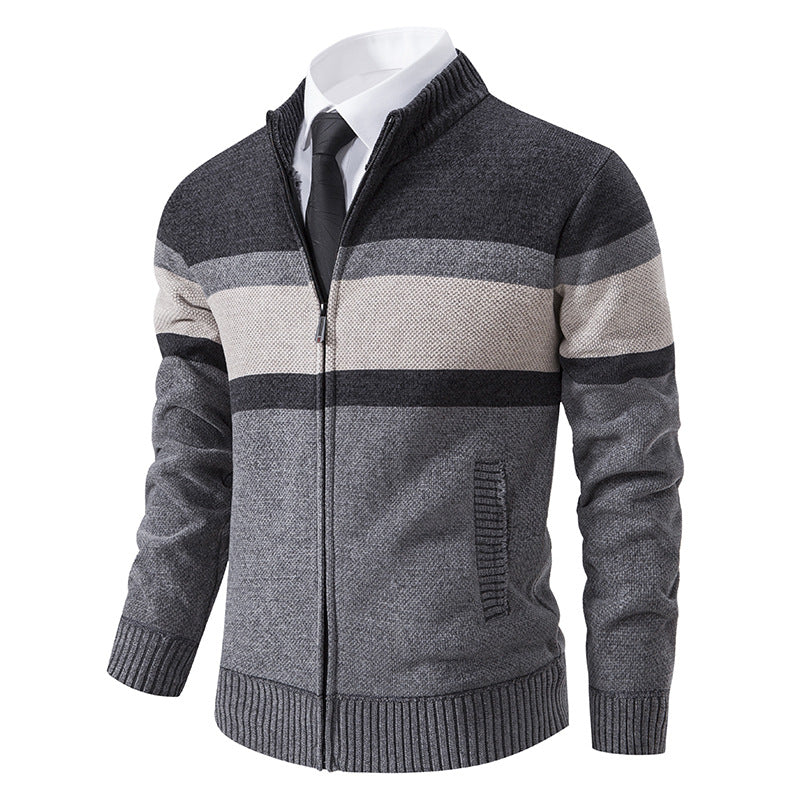 Mens Cardigan With Structured Knit Design And High Collar Street-wave For Smart Casual Men