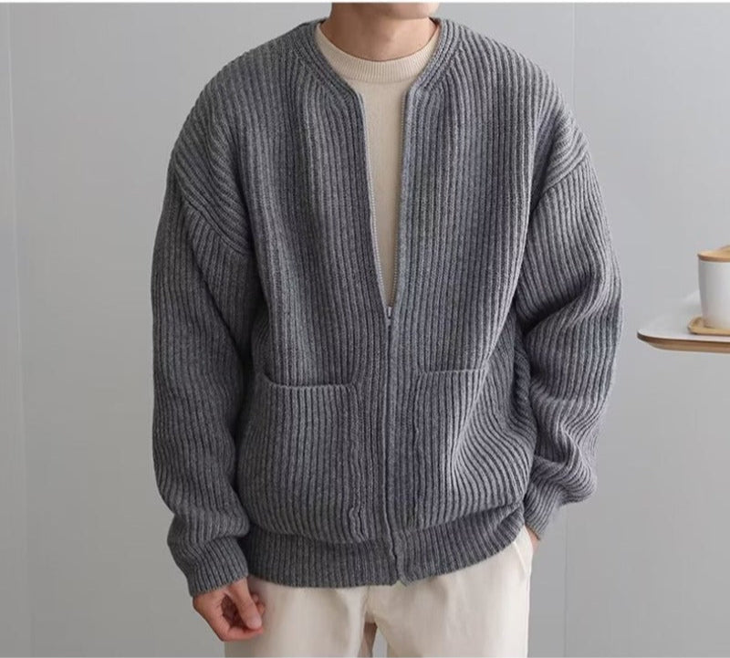 Street-Wave Men's Cardigan Jacket Oversized Cotton Blend Full Zip Layering