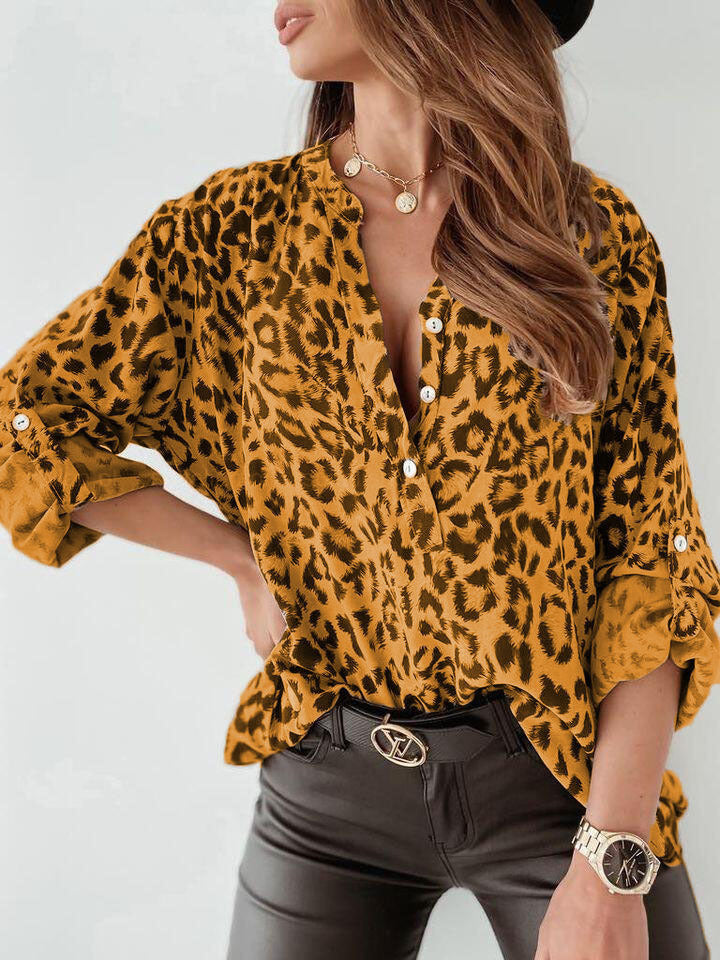 Animal Print Blouse With Ruched Detailing Street Wave For Fashion Forward Women Everyday