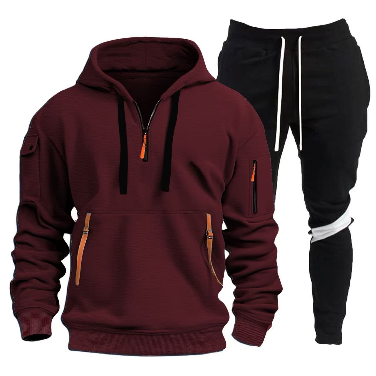 Street Wave Mens Sport Hoodie And Jogger Set Breathable Cotton Blend For Active Men